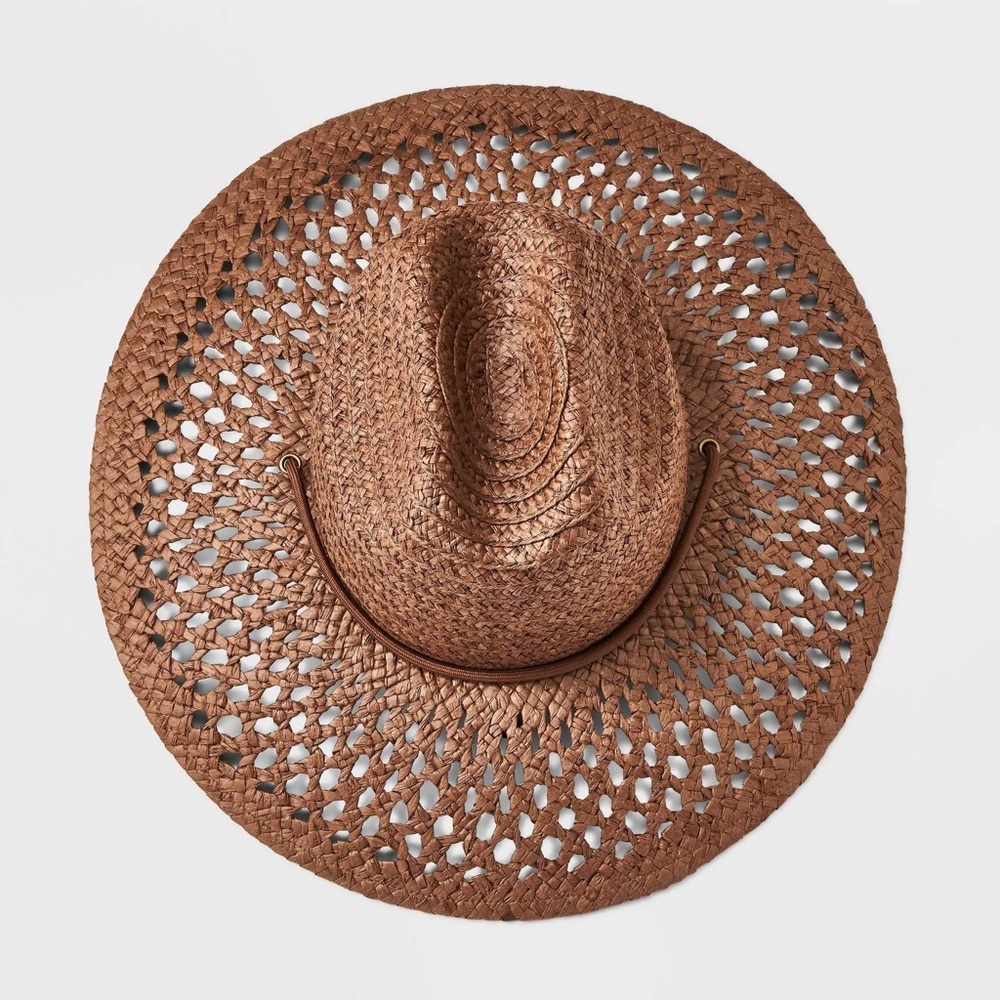Hand Woven & Braided Open Hole Pattern Rancher Hat Universal Thread™ Brown - Picture 3 of 4